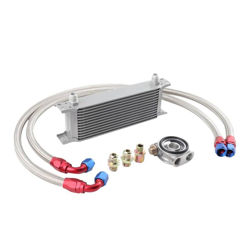 NICCOO Ölkühler 13 Reihen Ölkühler Anschluss Set, Zusatz Kühlung Extern Oil Cooler, Auto modifiziertes Motorgetriebe Ölkühler + 2* Ölschlauch mit Verschraubung von NICCOO