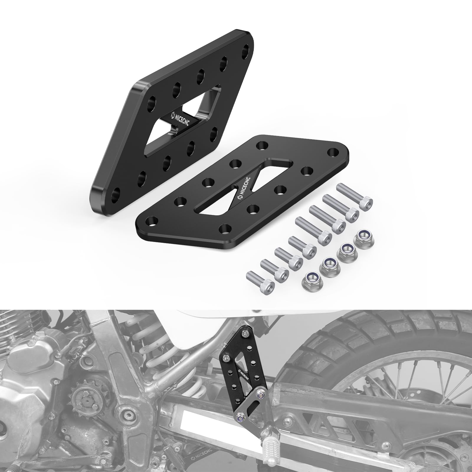 NICECNC Motorrad-Fußrasten für Beifahrerfußrasten, Beifahrerpedal, Compatible with Suzuki DR650S 1996–2024, DR650SE 1996–2019, Aluminium, Schwarz von NICECNC