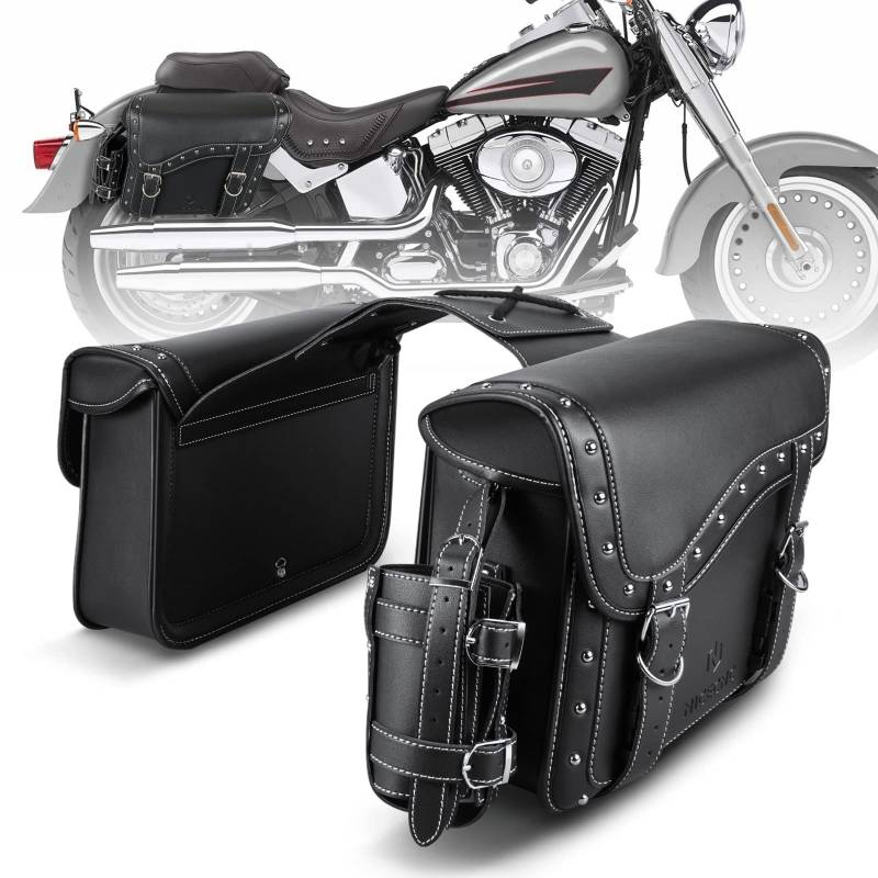 NICECNC Motorrad-Satteltaschen aus PU-Leder, 25 l, große Kapazität, Überwurf-Satteltaschen mit Getränkehalter, Motorrad-Seitengepäck-Aufbewahrungstasche, kompatibel mit Softail Dyna Fat Boy V-Star von NICECNC