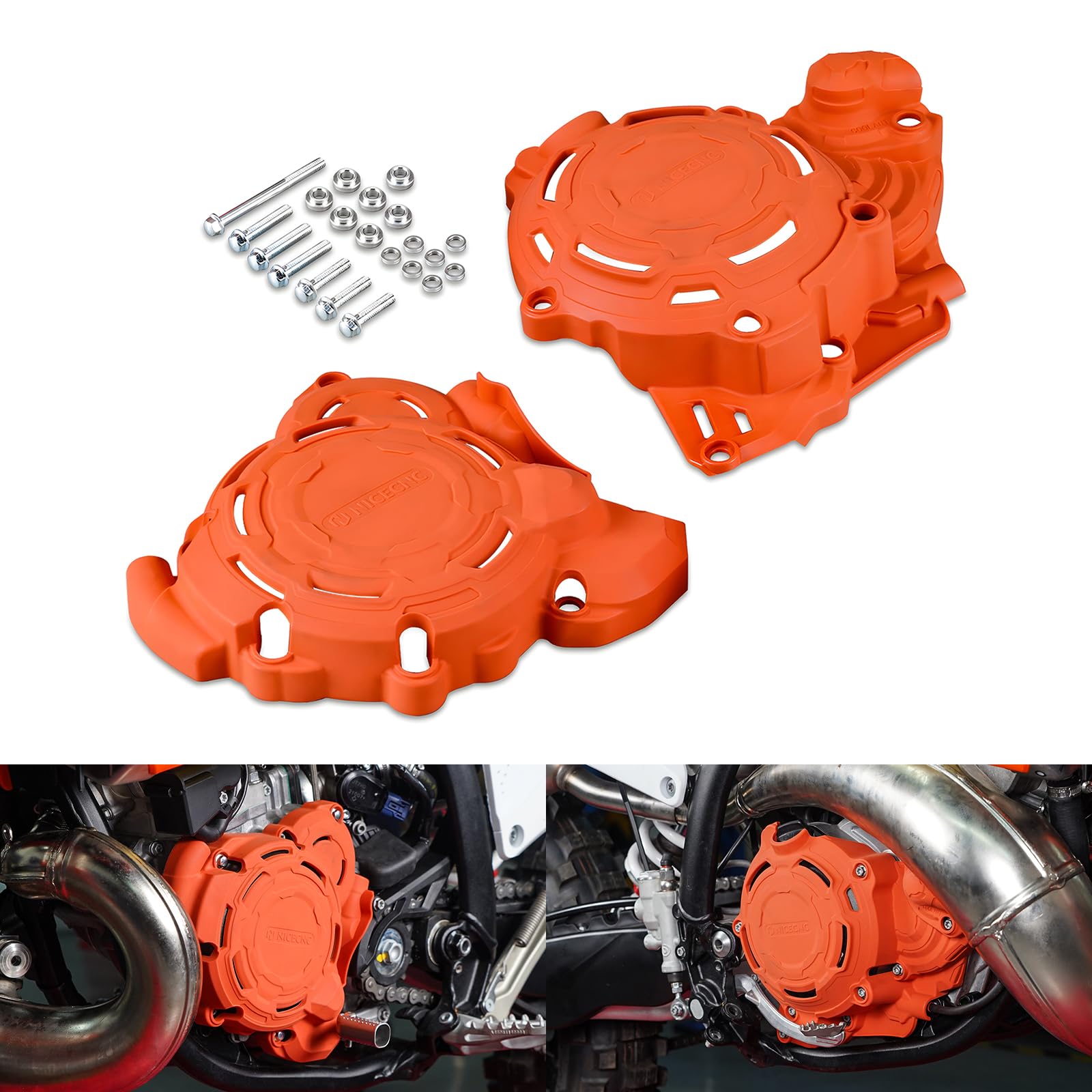 NICECNC Orange Motor Kupplungsdeckel Zündschutz Compatible with K-T-M 250 300 EXC XCW 2024 250 300 XC/SX 23-24,Compatible with Husqvarna 250 300 TE 2024 250 300 XC/SX 23-24,See Fitment von NICECNC