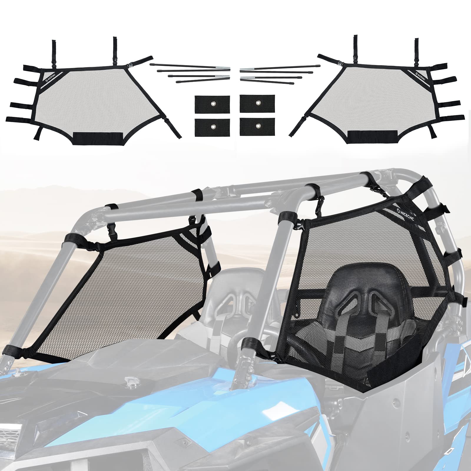 NICECNC RZR Fensternetze Rollkäfig-Maschenschutz Compatible with Polaris RZR 570 800 1000 900 RZR XP Turbo 2015-2023 (2 Seater) von NICECNC