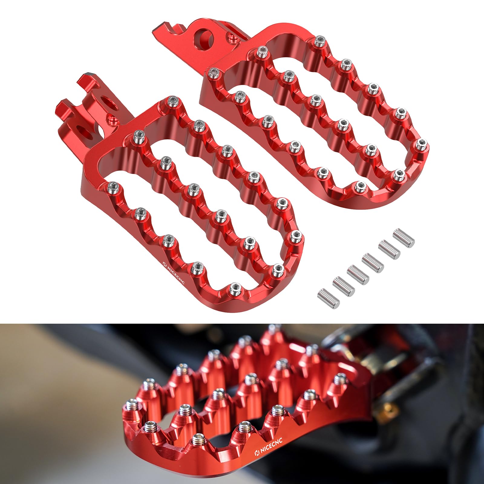 NICECNC Red Wide Rider Fußrasten-Set, Compatible with Honda CRF450L 2019-2020, CRF1000L Africa Twin ABS 2018-2020, CRF1100L Africa Twin 2020, Siehe Ausstattungen von NICECNC