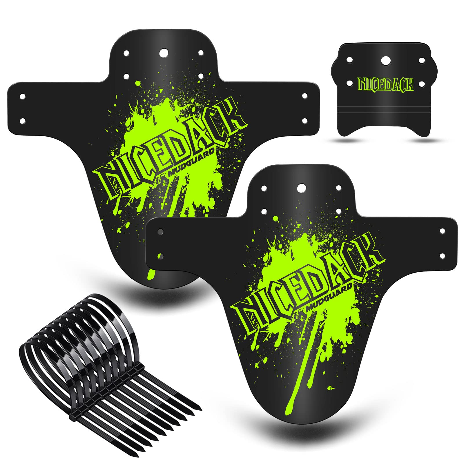 NICEDACK MTB Schutzbleche,Fahrrad Mudguard 2 Stücke MTB Mud Guard Mountainbike Hinten und Vorne Schlamm schaber Spritzschutz (A-Schutzbleche, A-Gelb grün) von NICEDACK