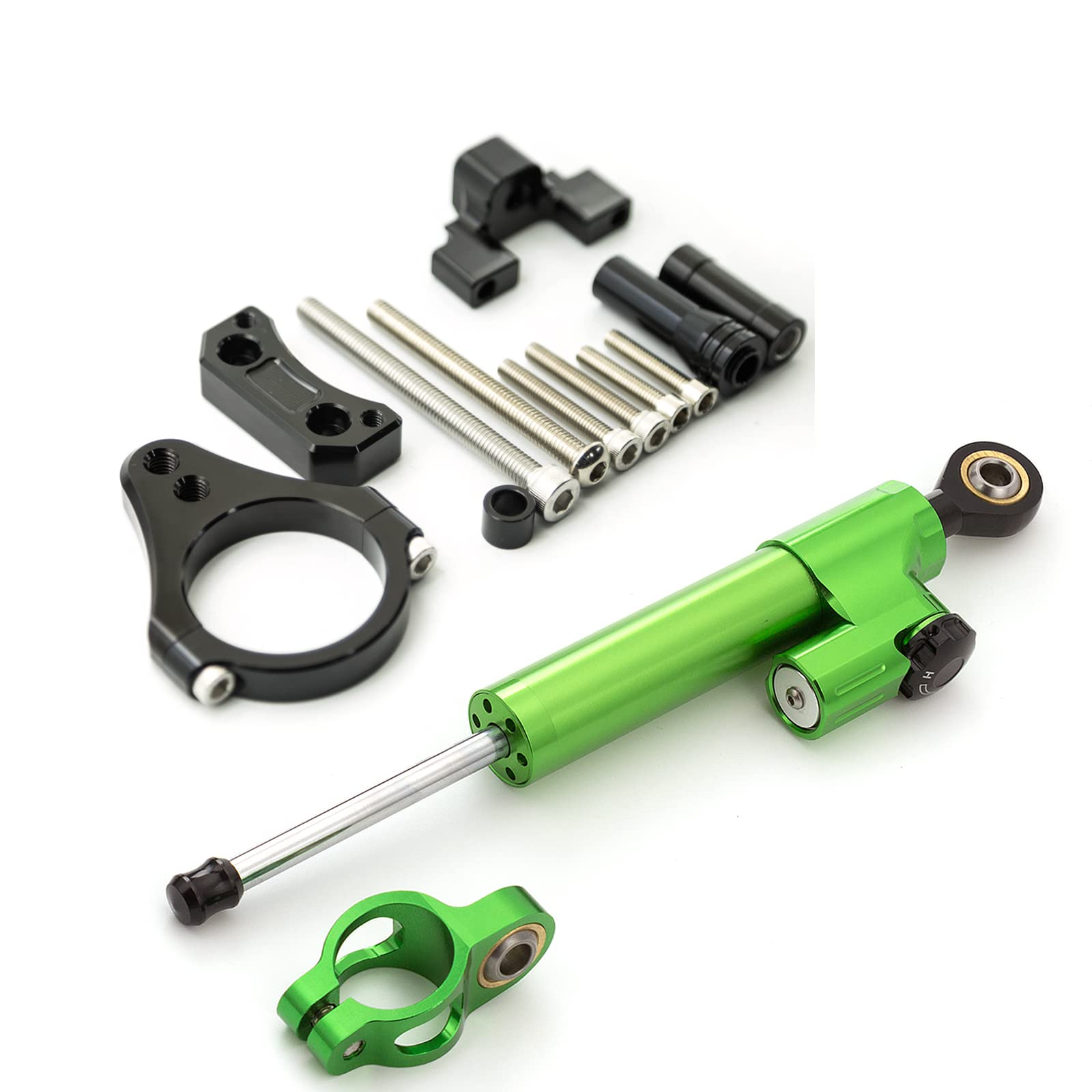 Passend für Kugoo G-Booster, Scooter, Lenkungsdämpfer, CNC-Motorrad-Stabilisator, Lenkungsdämpfer, 50 mm, Klemmhalterung, Halterung, Set, Grün von NICEDOLL