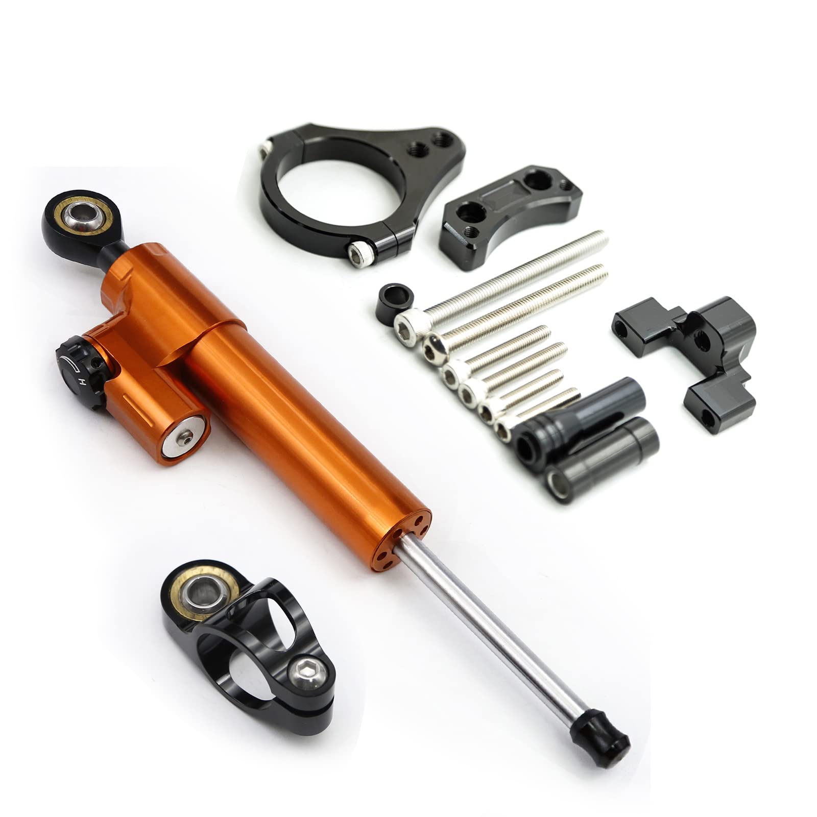 Passend für Kugoo G-Booster, Scooter, Lenkungsdämpfer, CNC-Motorrad-Stabilisator, Lenkungsdämpfer, 50 mm, Klemmhalterung, Halterung, Set, Orange von NICEDOLL