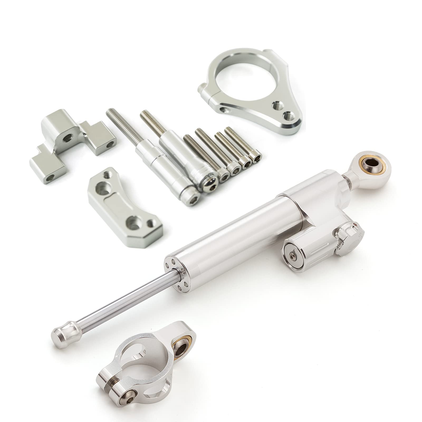 Passend für Kugoo G-Booster, Scooter, Lenkungsdämpfer, CNC-Motorrad-Stabilisator, Lenkungsdämpfer, 50 mm, Klemmhalterung, Halterung, Set, Silber von NICEDOLL