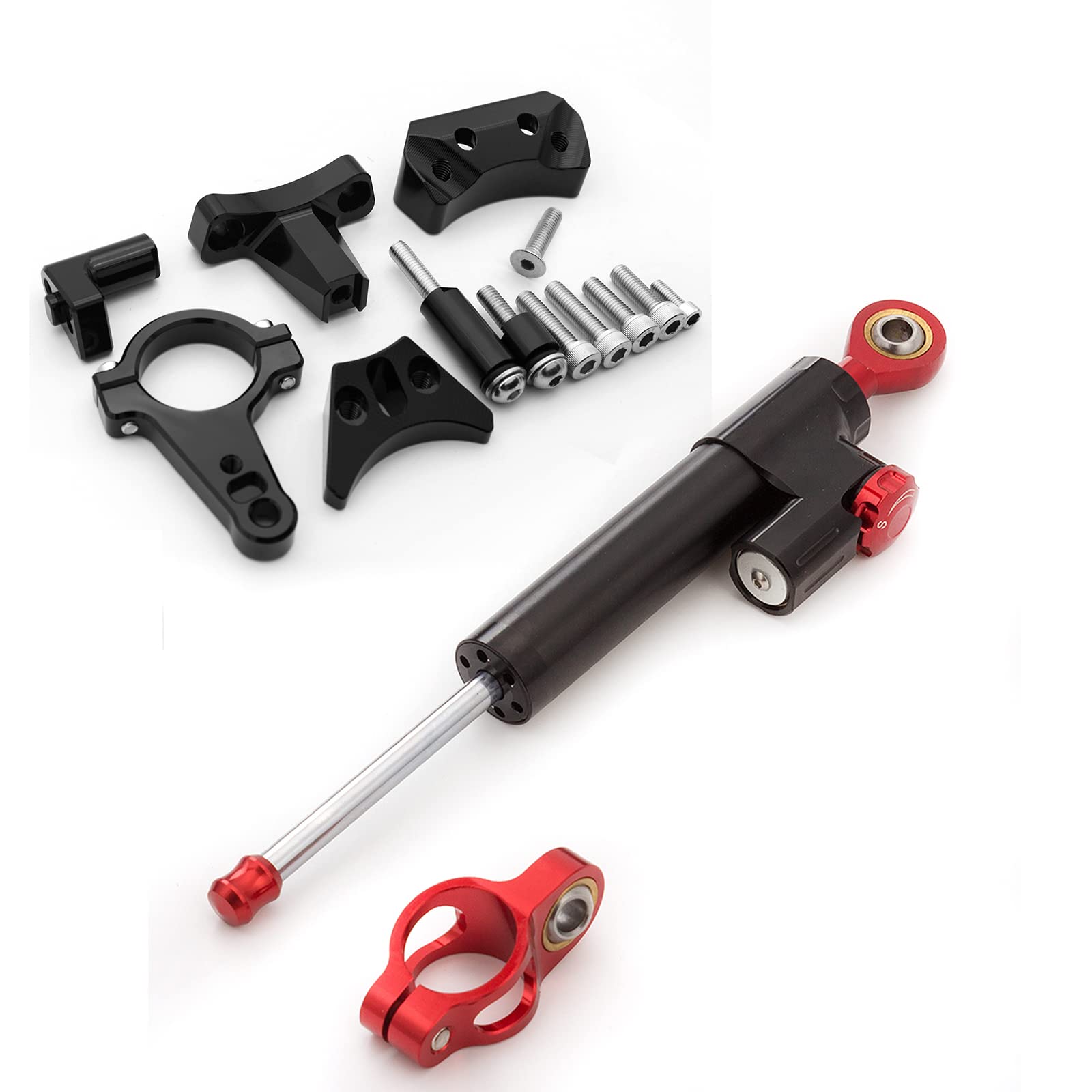 Passend für Ninja400 2018 2019 2020 2021 CNC Motorrad Lenkungsdämpfer Stabilisator Puffer Control Bar mit Montagehalterung Support Kit Komplettes Set von NICEDOLL