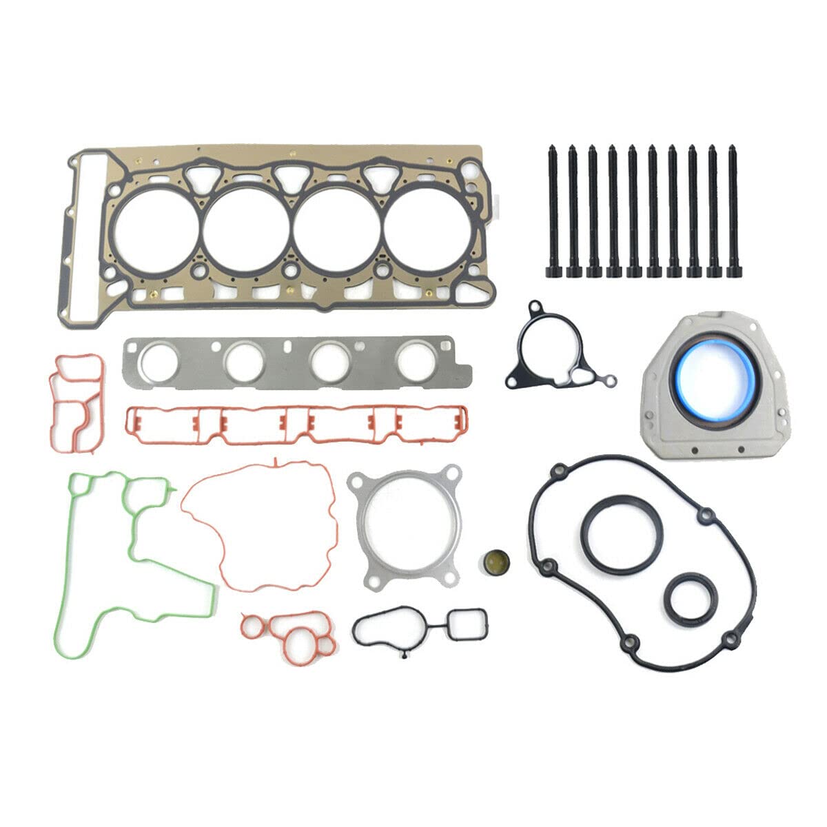 NICEKE Zylinderkopfdichtung Dichtungssatz Schraubensatz Ersatz für Au-di V-W Sk-o-da 2.0 TFSI 1.8 TSI 06J103383D 1K0253115AB 06J121119 06J117070C 06J115441A 06H103483D 06H103171F von NICEKE