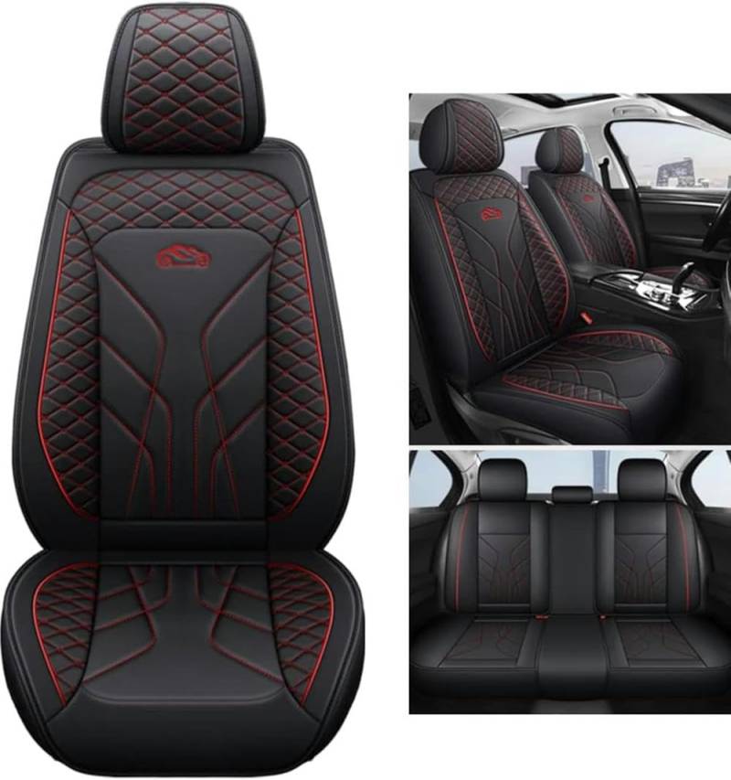 NICONC Autositzbezüge für Dacia Berlina/Break/Double Cab/Logan/Solenza/Sandero Stepway/Duster Universal Autositzbezug 5-teiliges Set, Schwarz Rot von NICONC