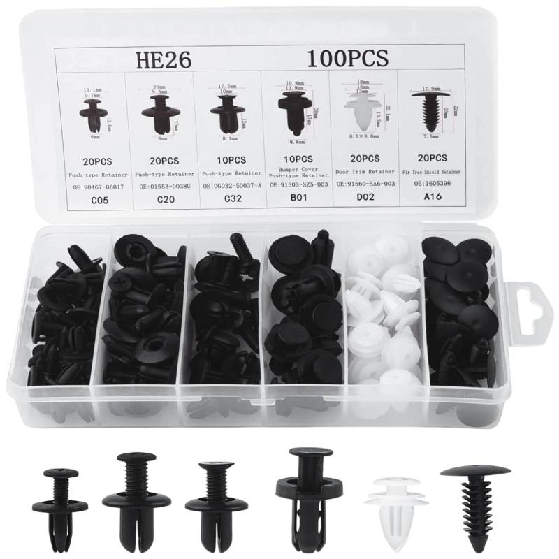 100 pcs Dip -Clips für Auto 6 Größen Universal Car Teile Remover Push Retainer Kit Auto Teile einfach zu verwendende Autoshalterclips für Türen Stoßfänger Autoverkleidung, Autoteile, Autoteile von NIDONE