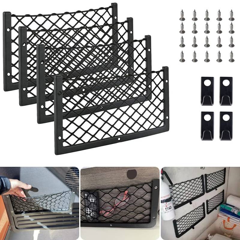 4 Stück Gepäcknetz 36 * 18CM Mit Haken Kofferraum Netztasche Wohnmobil Aufbewahrungsnetz Auto Car Trunk Storage Net Ablagenetz für Wohnwagen, LKW, Transporter Lieferwagen von NIERBO