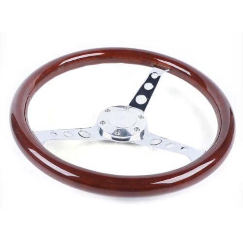 15inch Steering Wheel, Holz, Stahl, Universal Retro Lenkrad, Auto Lenkräder Anti-Rutsch-Rillen-Design mit Hornabdeckungskabel von NIGORIY