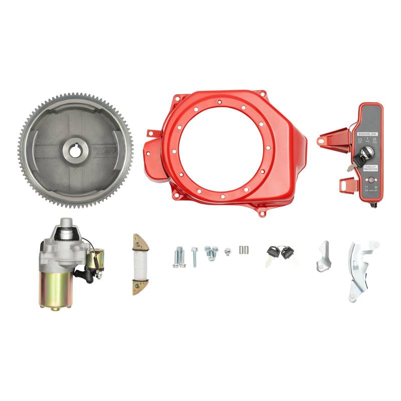 Anlasser Elektrostart-starter-kit, 12V Schwungrad Elektrostart Kit 17cm Schwungrad-Durchmesser Elektrisches Start-kit Schwungrad Starter Motor Schlüsselschalter Motoren GX160 5.5HP GX200 6.5HP von NIGORIY