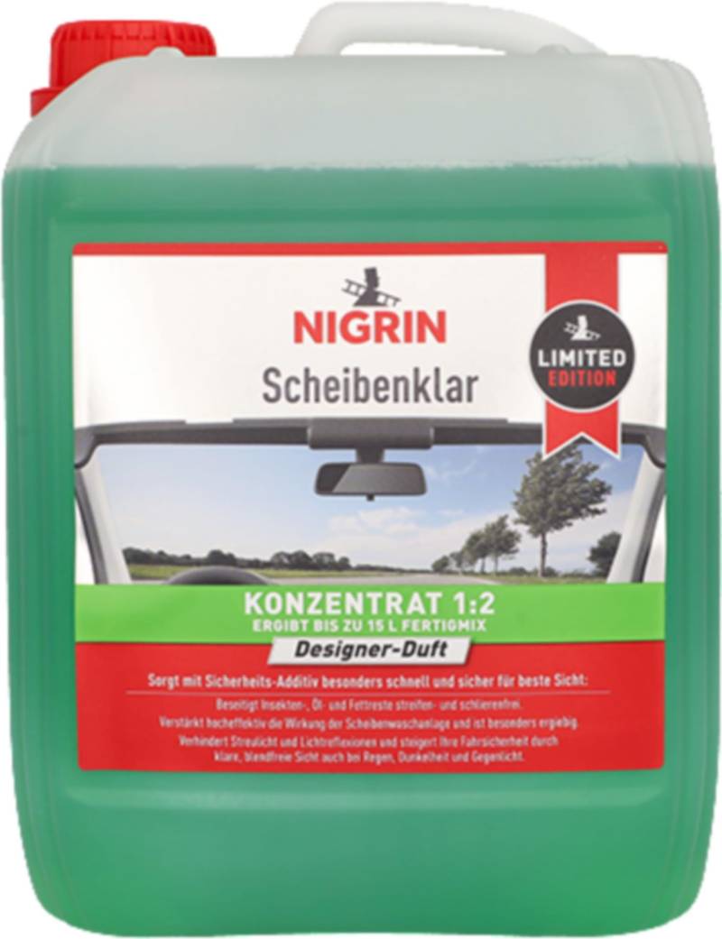 NIGRIN Auto Scheibenklar 1:2 Konzentrat Klare und blendfreie Sicht, schont Lack- und Kunststoffoberflächen, für Temparaturen von +5°C, 5 Liter von NIGRIN