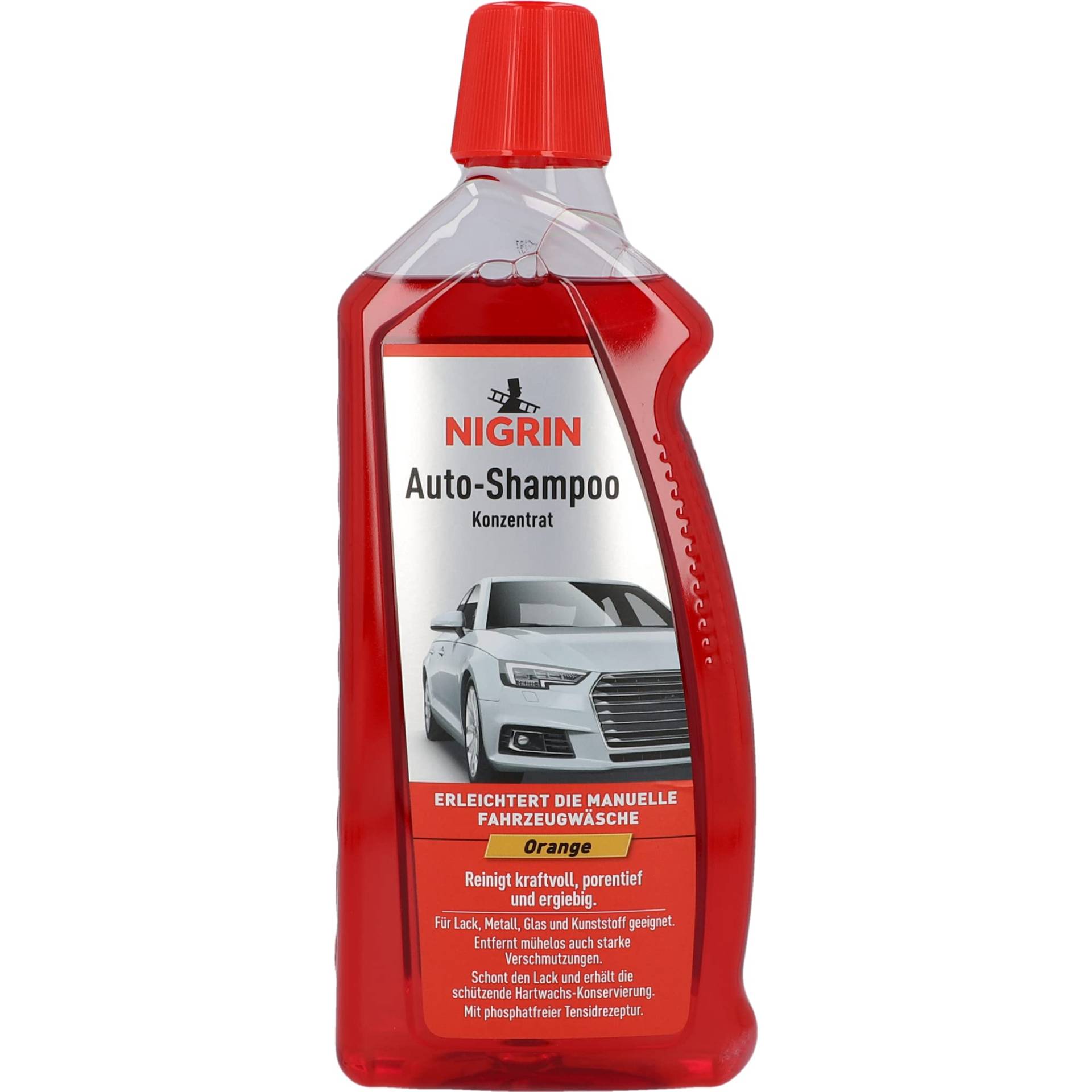 NIGRIN Autoshampoo Konzentrat, 1 Liter, entfernt auch starke Verschmutzungen, schont Lack- und Kunststoffoberflächen, mit Orangen-Duft von NIGRIN