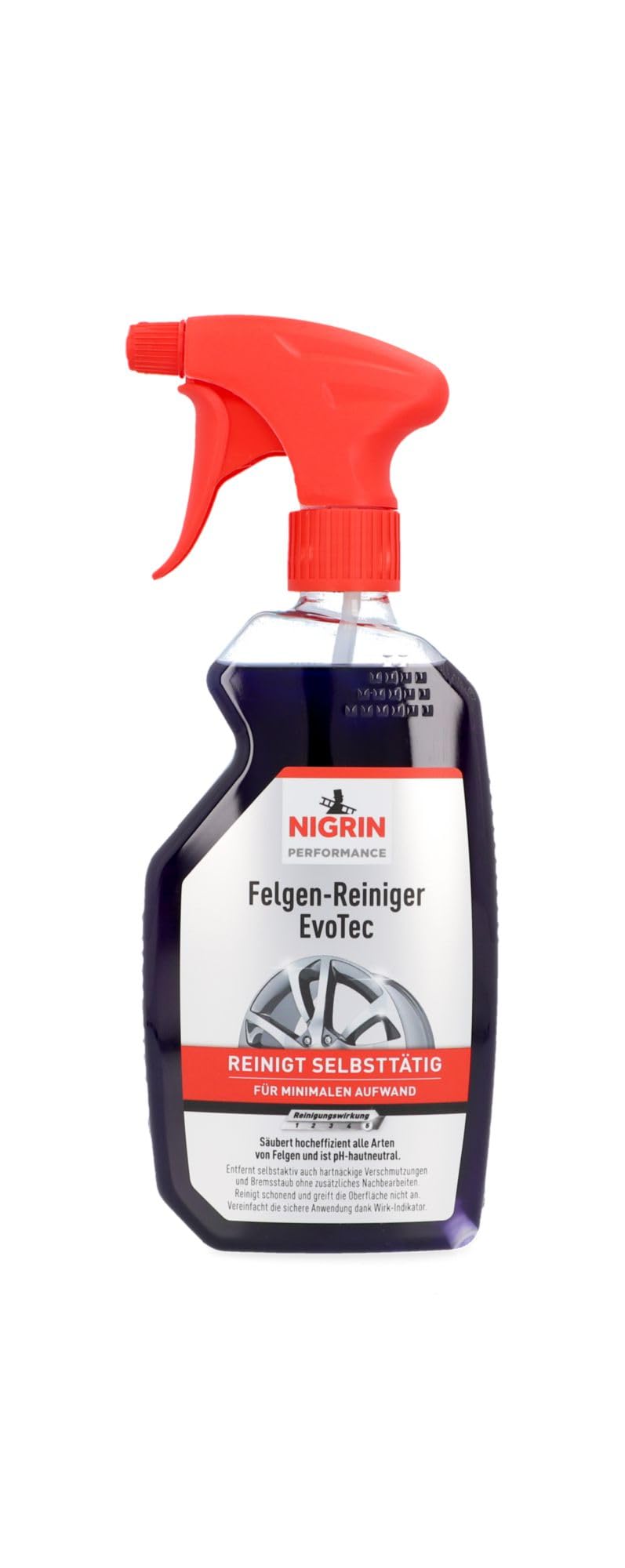 NIGRIN EvoTec Felgenreiniger, selbstaktiver Reiniger für alle Felgen, säurefrei, mit Wirk-Indikator, 500 ml von NIGRIN