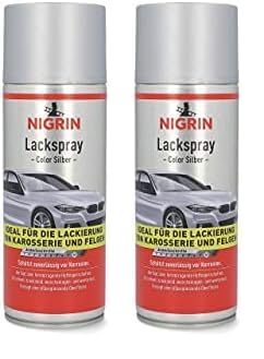 NIGRIN Lackspray, 400 ml, Autolack Silber, schützt Felgen und Karosserie vor Rost, schnell trocknend (Packung mit 2) von NIGRIN