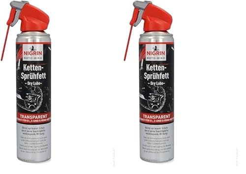 NIGRIN MOTO-BIKE Dry Lube Ketten-Sprühfett für Motorrad, 400 ml, geeignet für O-, Z- und X-Ring-Ketten, Korrosionsschutz (Packung mit 2) von NIGRIN