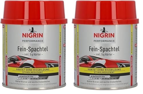 NIGRIN Performance Fein-Spachtel, härtet ohne Rissbildung, glättet Kratzer und Unebenheiten, 245 g inkl. 5 g Härter (Packung mit 2) von NIGRIN