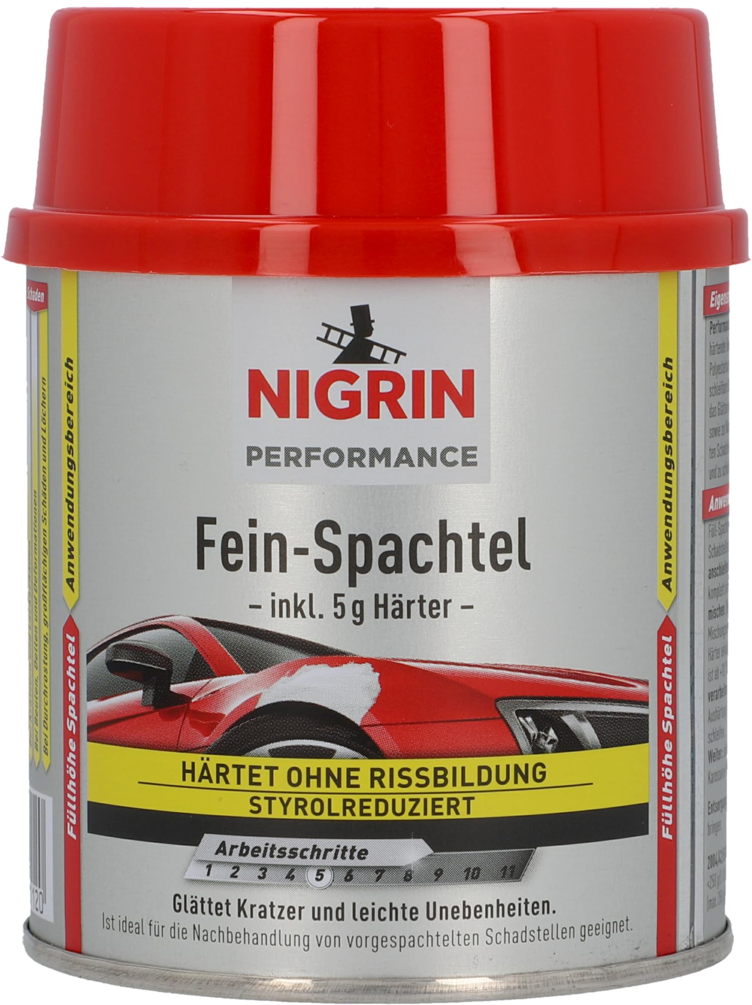 NIGRIN Performance Fein-Spachtel, härtet ohne Rissbildung, glättet Kratzer und Unebenheiten, 245 g inkl. 5 g Härter von NIGRIN