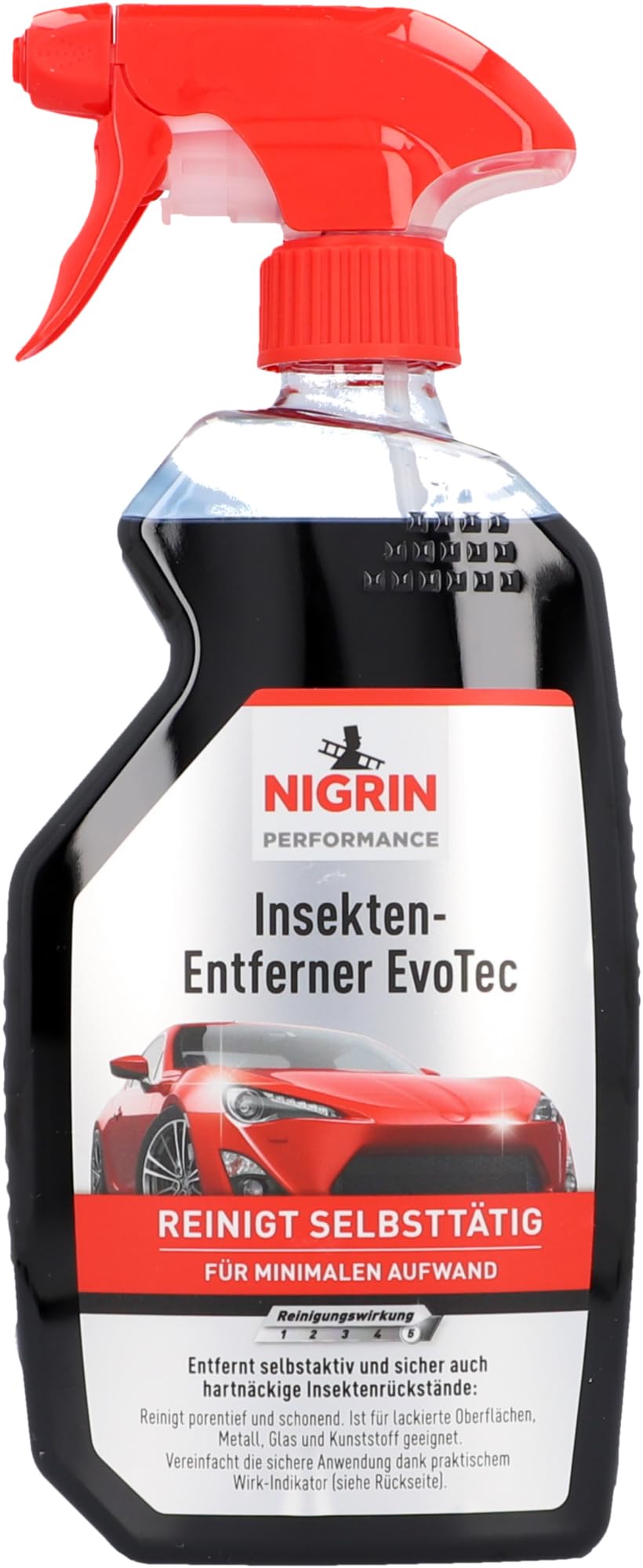 NIGRIN Performance Insektenentferner für Fahrzeuge, mit Wirkindikator, lackschonend, für Glas, Metall, Kunststoff, Gummi und andere Oberflächen, 500 ml von NIGRIN