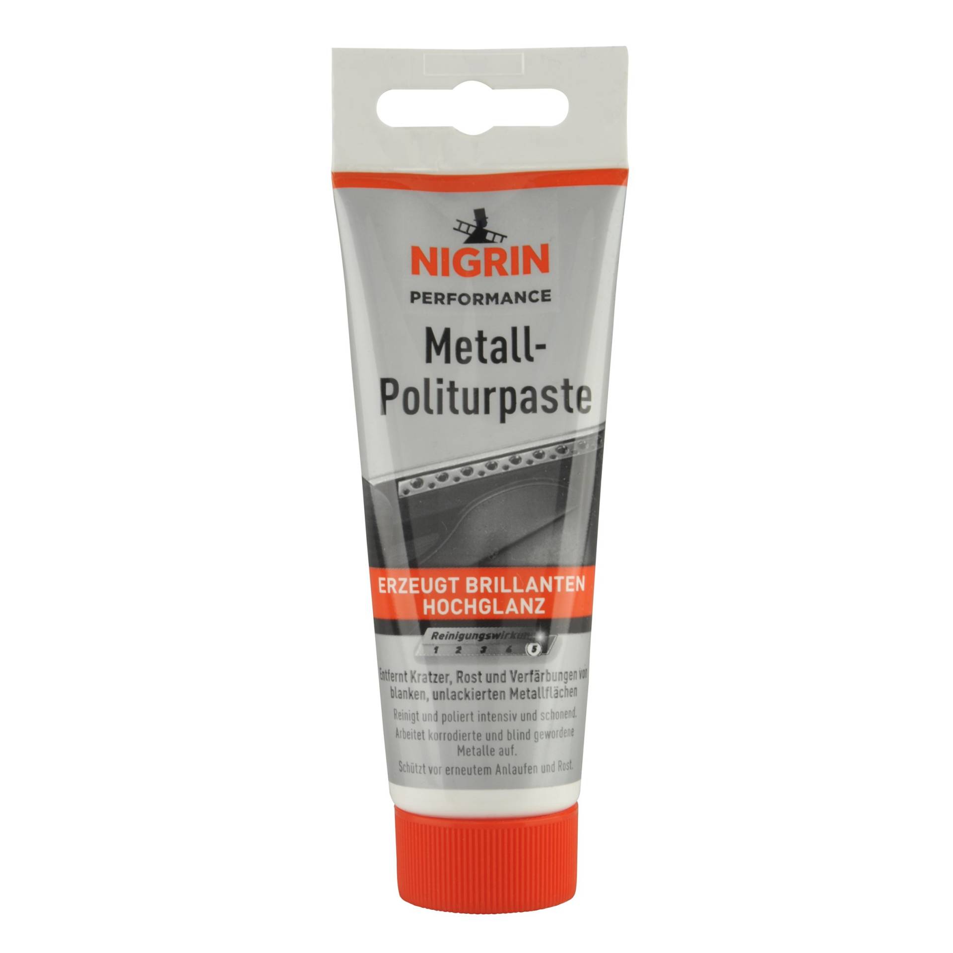 NIGRIN Performance Metall Politurpaste, 75 ml Tube, entfernt Flecken, Rost und Verunreinigungen von Metall-Oberflächen, weiß von NIGRIN