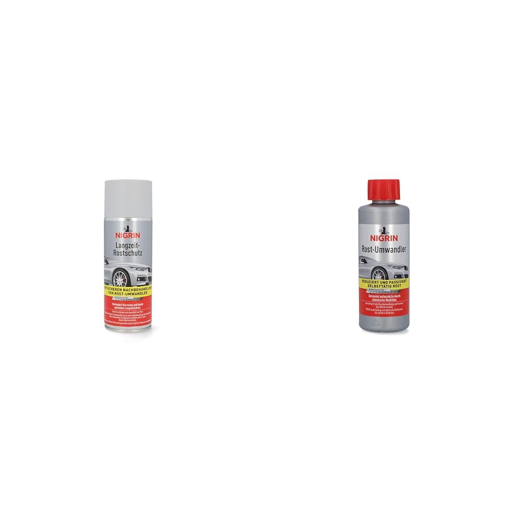 NIGRIN Rostprimer- Spray grau 400 ml & Rostumwandler, 200 ml, rostlösend, Rostentferner, hemmt das Weiterrosten, entrostet selbstaktiv, schwarz von NIGRIN