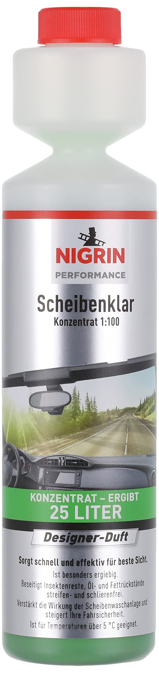 NIGRIN Scheibenklar Konzentrat 1:100, schnell und effektiv für beste Sicht, 250 ml, Farblos von NIGRIN