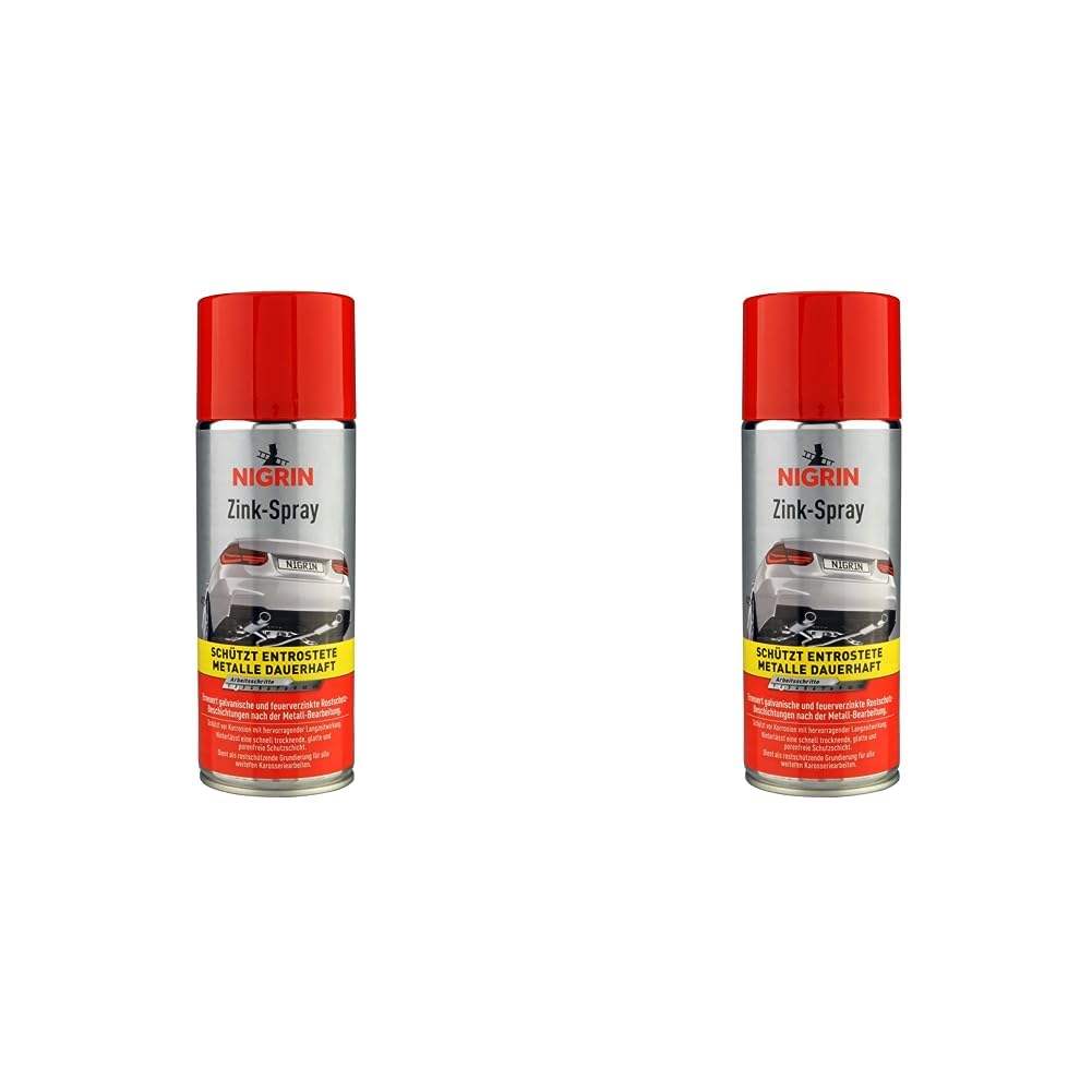 NIGRIN Zinkspray, 400 ml, erneuert die Rostschutz-Beschichtung nach der Metall-Bearbeitung, langanhaltender Rostschutz, schnell trocknend (Packung mit 2) von NIGRIN