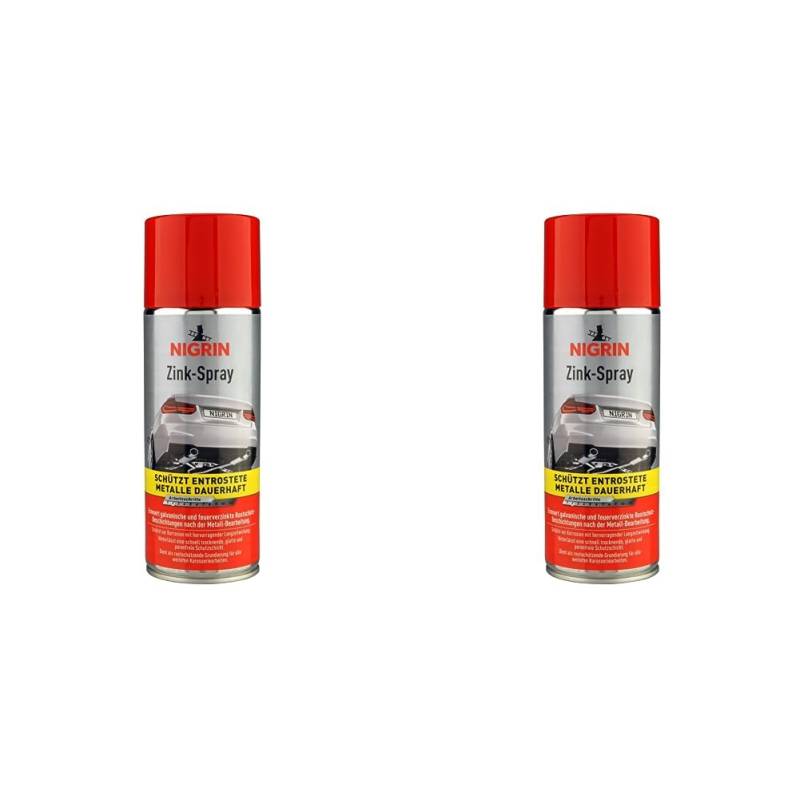 NIGRIN Zinkspray, 400 ml, erneuert die Rostschutz-Beschichtung nach der Metall-Bearbeitung, langanhaltender Rostschutz, schnell trocknend (Packung mit 2) von NIGRIN