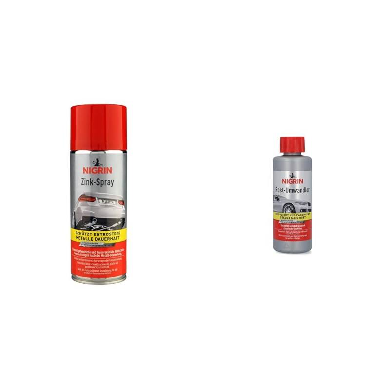 NIGRIN Zinkspray, 400 ml & Rostumwandler, 200 ml, rostlösend, Rostentferner, hemmt das Weiterrosten, entrostet selbstaktiv, schwarz von NIGRIN