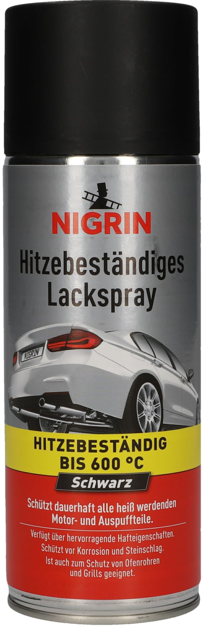 NIGRIN Lackspray, 400 ml, mattschwarzer Autolack, hitzebeständig, schützt Motor und Auspuff vor Rost, schnell trocknend, schwarz von NIGRIN