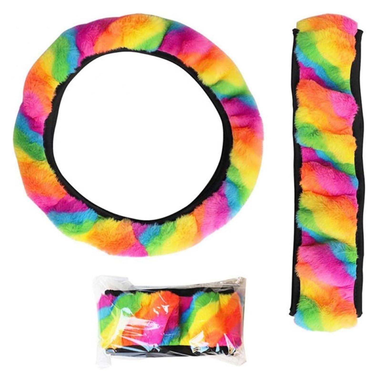 Lenkradabdeckung Für 1~5 STÜCKE Regenbogen Farbe Fluff Lenkrad Abdeckung Auto Innen Dekoration Ist Weich Warm Lenkrad Schutz(Style B 4pcs) von NIKISO