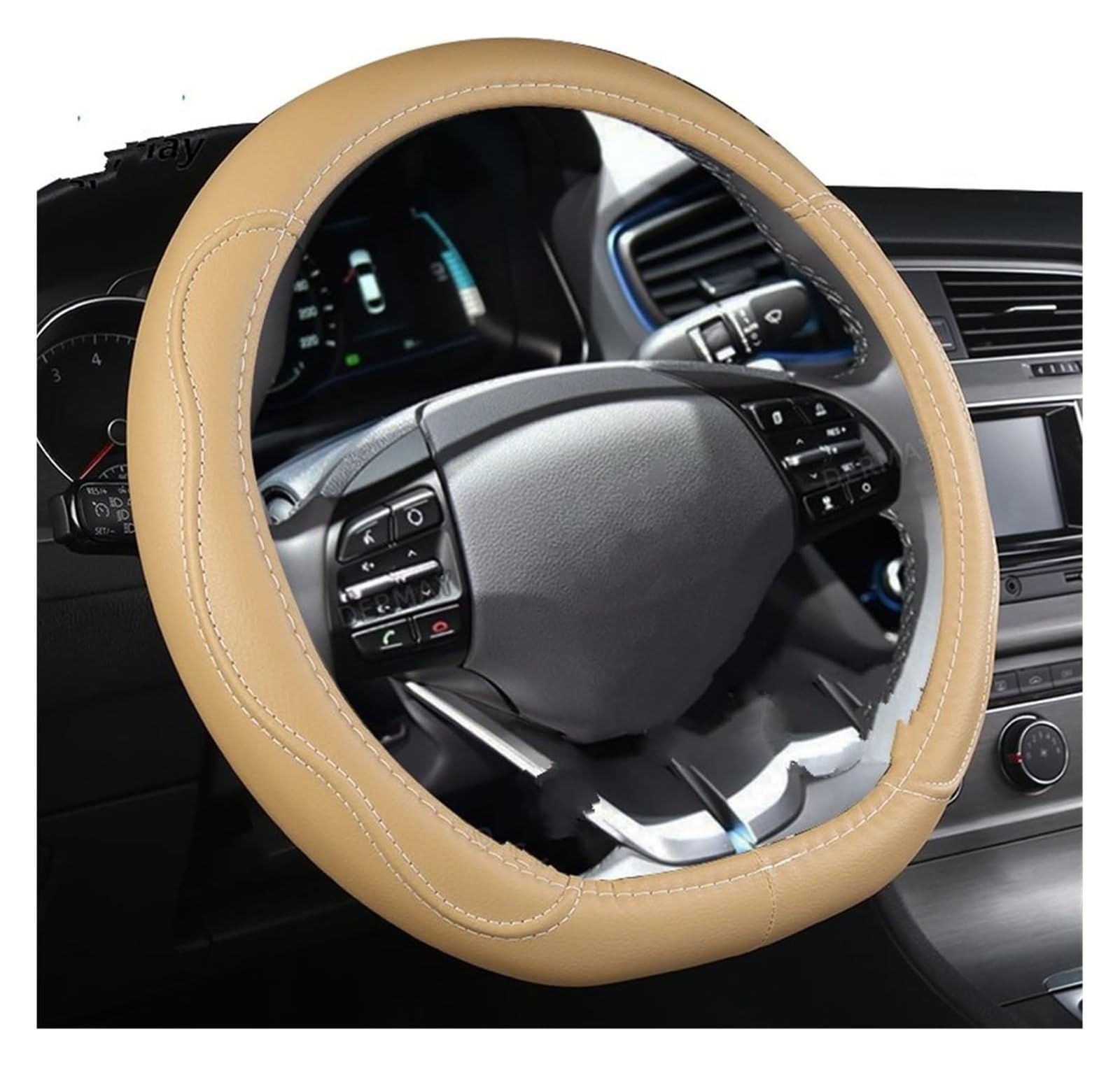 Lenkradabdeckung Für Hyundai Für Ioniq 2016-2022 Lenkradabdeckung D-Form PU-Leder Autoschutzabdeckung Lenkradschutz(Beige) von NIKISO