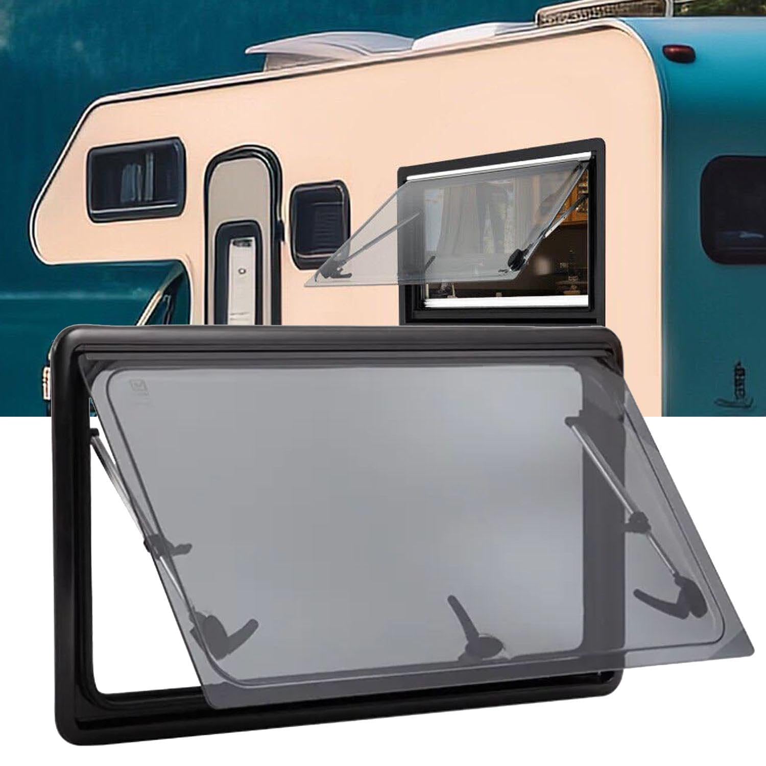 Ausstellfenster Wohnmobilfenster Seitenfenster Wohnmobil Fenster mit integriertem Rollo und Fliegengitter RV Externes Push Fenster für Wohnwagen Wohnmobile, Camper,1000 x 800mm von NIKSHI