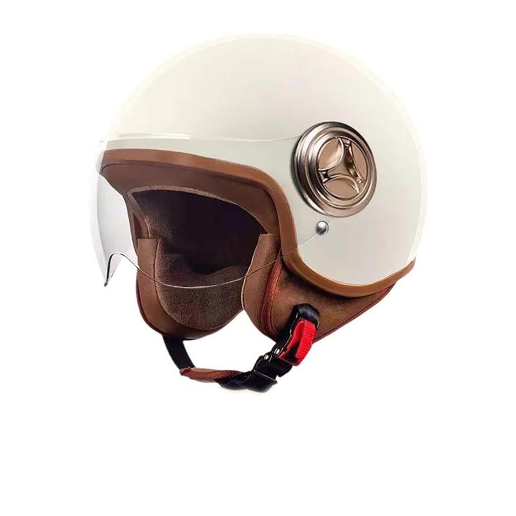 Jet-Helm mit Visier Retro Pilot-Helm Roller-Helm für Frauen und Herren im Vintage-Look, Motorrad-Helm, Qualität nach ECE-Norm,D-54~61CM von NIKSHI