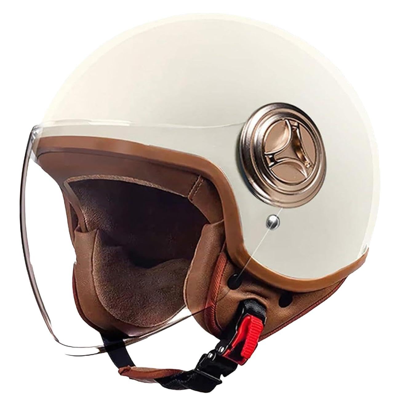 Jet-Helm mit Visier Retro Pilot-Helm Roller-Helm für Frauen und Herren im Vintage-Look, Motorrad-Helm, Qualität nach ECE-Norm,D1-54~61CM von NIKSHI