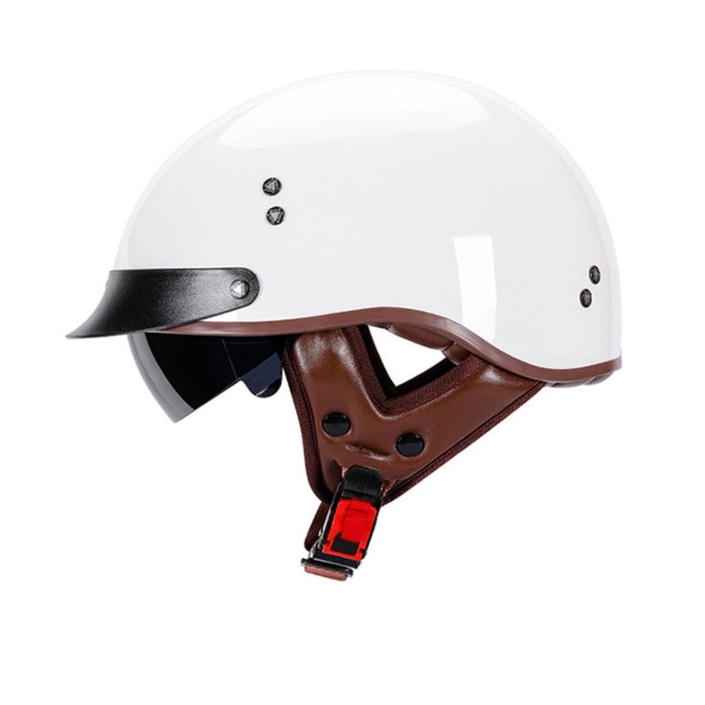 Motorrad Halbhelme Gehirn Kappe Halbschale Jet Helm Scooter Helm Retro Helme Motorrad Halbhelm Männer und Frauen Erwachsene für Cruiser Chopper Biker Moped ECE Zulassung, glänzend weiß-L(57-58CM) von NIKSHI