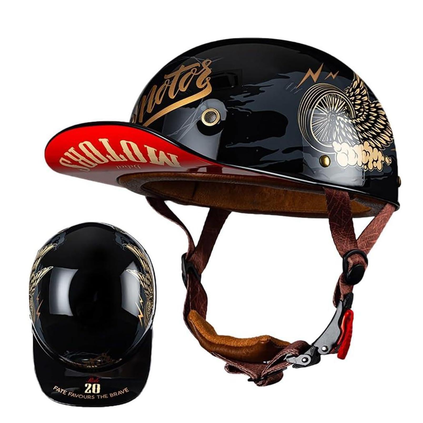 Motorrad Halbschalen Halbhelm Halbschalenhelm Baseballmütze-Helm Baseball Cap Brain-Cap Motorradhelm Mit ECE Cruiser Chopper Scooter Helm Für Bike Cruiser Chopper Moped Scooter,C-L =（59〜60CM） von NIKSHI