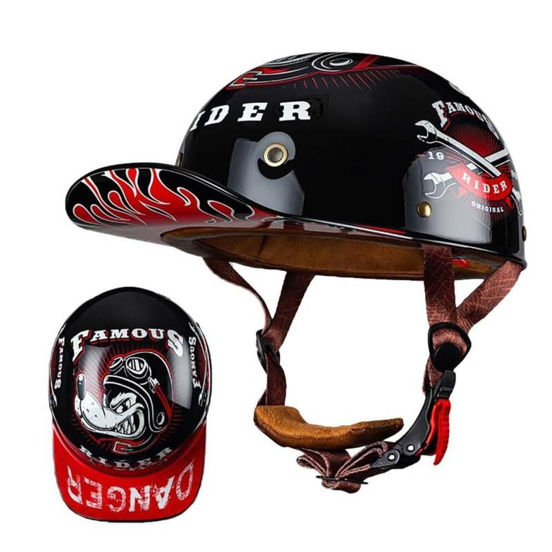 Motorrad Halbschalen Halbhelm Halbschalenhelm Baseballmütze-Helm Baseball Cap Brain-Cap Motorradhelm Mit ECE Cruiser Chopper Scooter Helm Für Bike Cruiser Chopper Moped Scooter,E-L =（59〜60CM） von NIKSHI