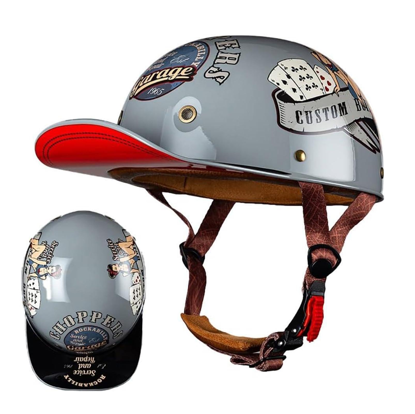 Motorrad Halbschalen Halbhelm Halbschalenhelm Baseballmütze-Helm Baseball Cap Brain-Cap Motorradhelm Mit ECE Cruiser Chopper Scooter Helm Für Bike Cruiser Chopper Moped Scooter,F-L =（59〜60CM） von NIKSHI