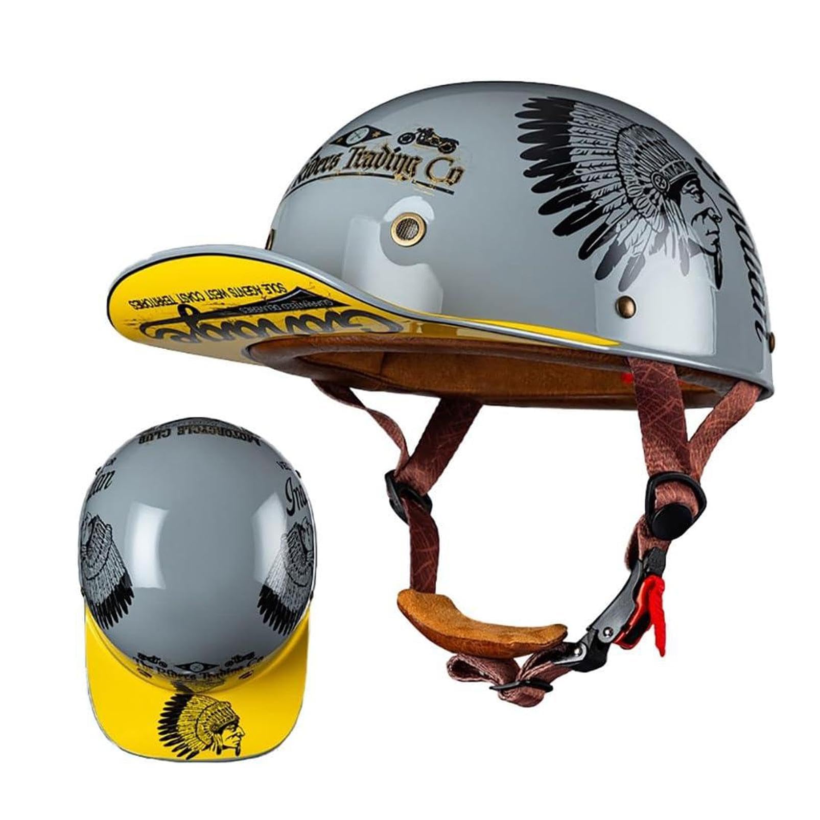 Motorrad Halbschalen Halbhelm Halbschalenhelm Baseballmütze-Helm Baseball Cap Brain-Cap Motorradhelm Mit ECE Cruiser Chopper Scooter Helm Für Bike Cruiser Chopper Moped Scooter,H-M =（57〜58CM） von NIKSHI