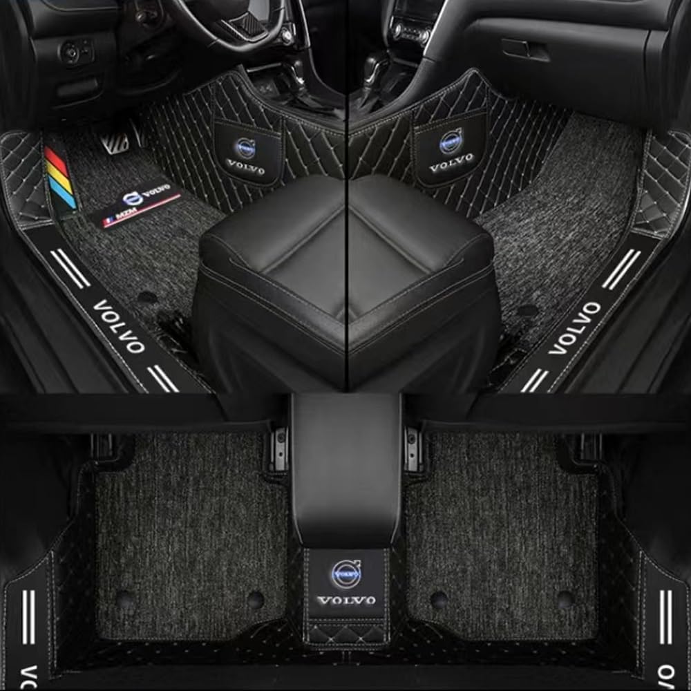 NINIS Auto-Fußmatten Passform für Volvo S60 2011-2017,Benutzerdefinierte Auto Pu Leder wasserdichte Voll Auto Fussmatten Voller Bedeckter,B von NINIS