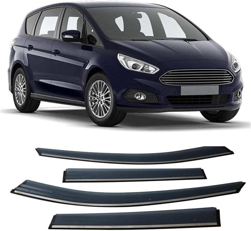 4 Stück Auto Windabweiser für Ford S-MAX 2009-2014, Seitenscheiben Windabweiser Vorn Hinten Wasserdicht Langlebiger Regenabweiser von NINQ