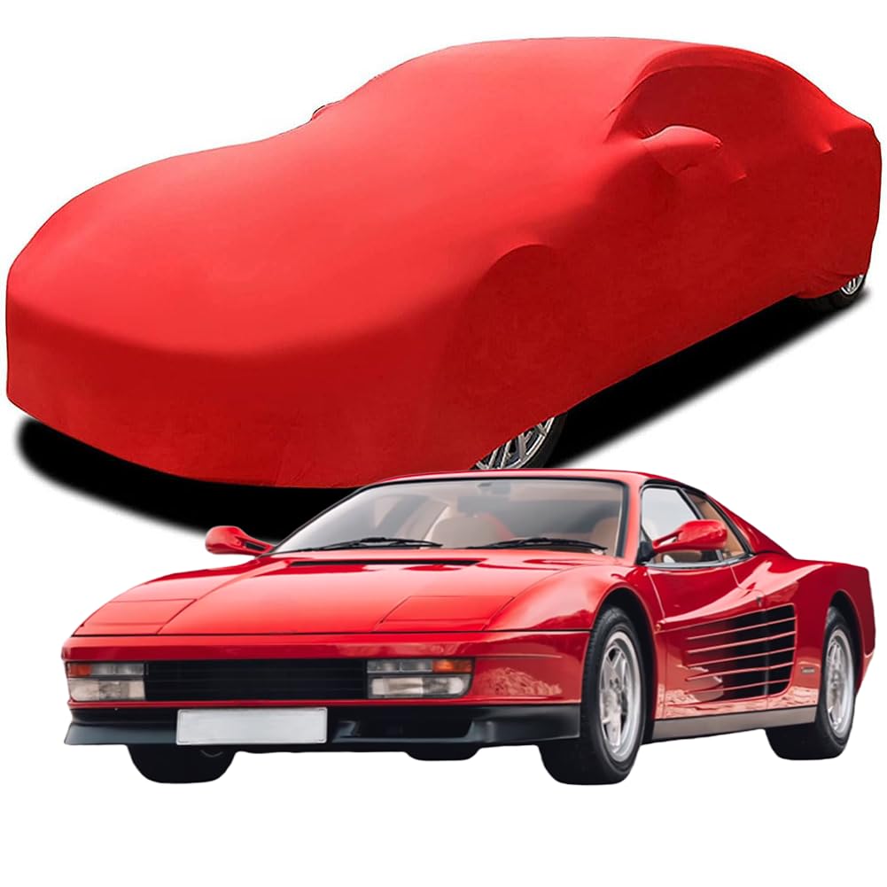 Auto Abdeckung für Ferrari Testarossa 1990, Indoor Schutz Elastisch Atmungsaktiv Staubschutz Weich Stretch Stoff Autoabdeckung,Red von NINQ