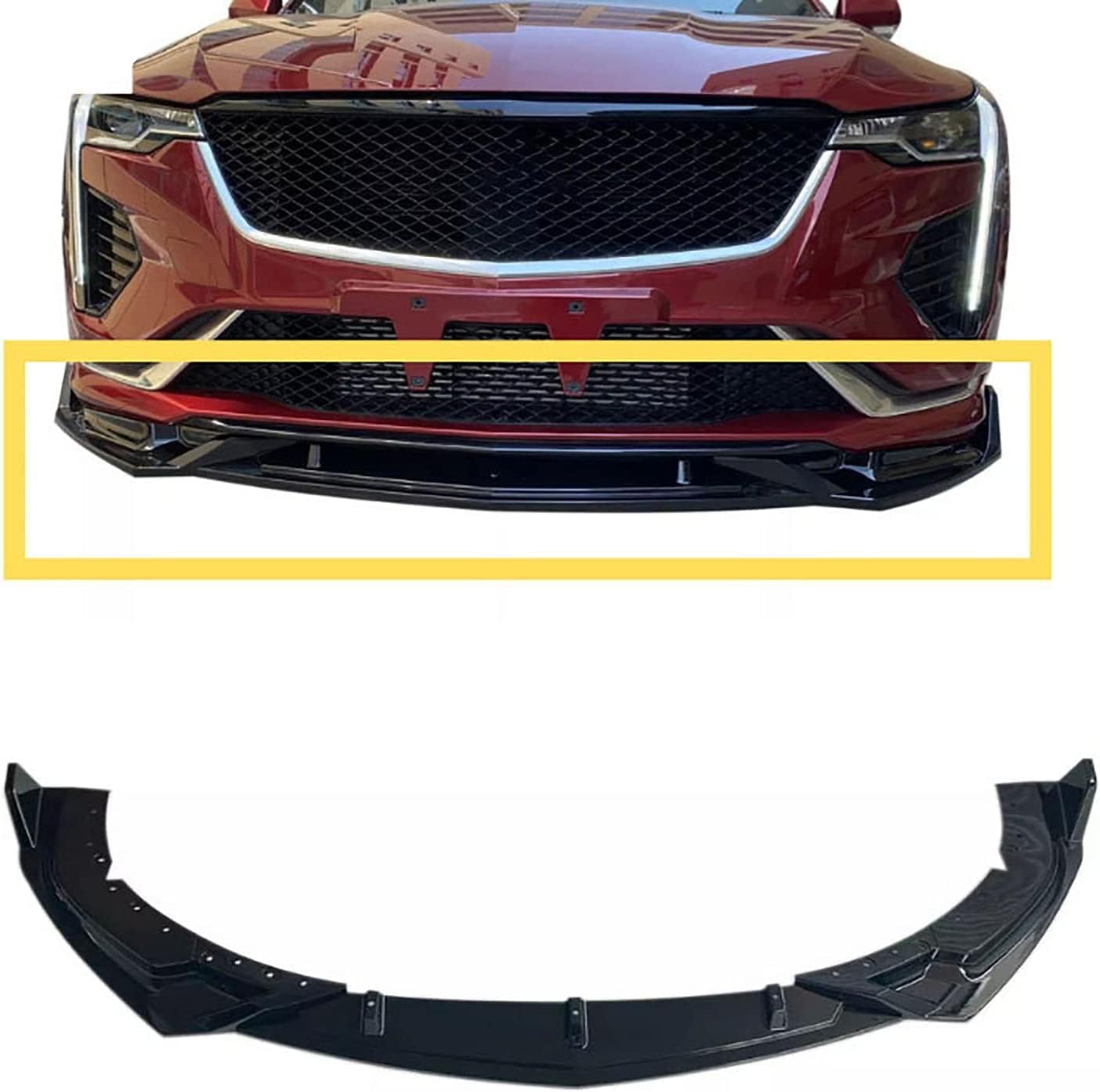 Auto Frontspoiler für C-adillac Ct4 2019 2020, Kohlefaser-Look Frontspoiler, Wasserdicht, Verschleißfest, Stoßstangenverkleidung,B-Glossy-Black von NINQ