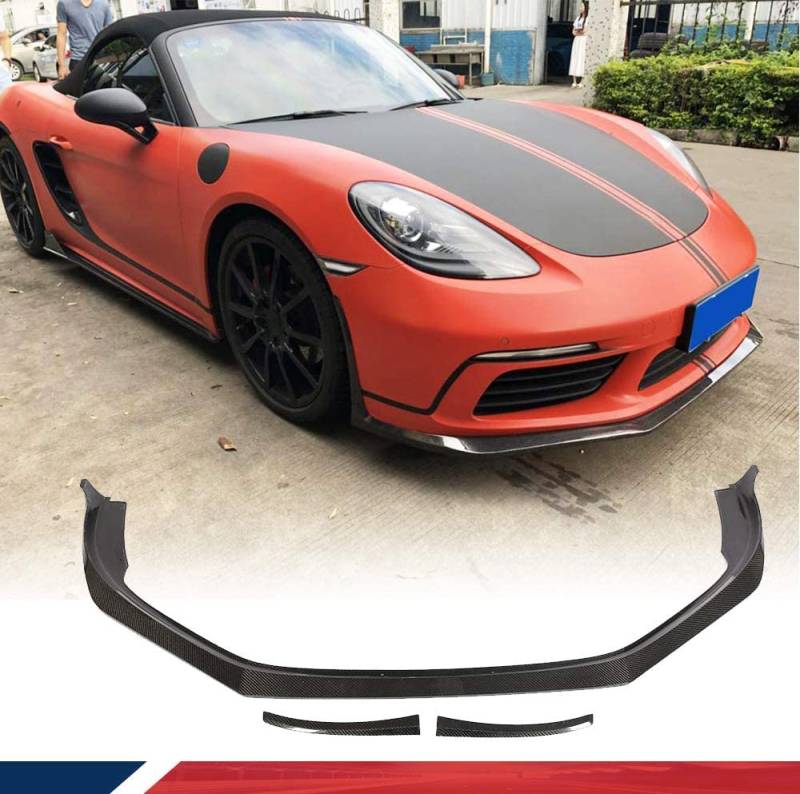 Auto Frontspoiler für P-orsche 718 Cayman 2016-2019, Kohlefaser-Look Frontspoiler, Wasserdicht, Verschleißfest, Stoßstangenverkleidung von NINQ