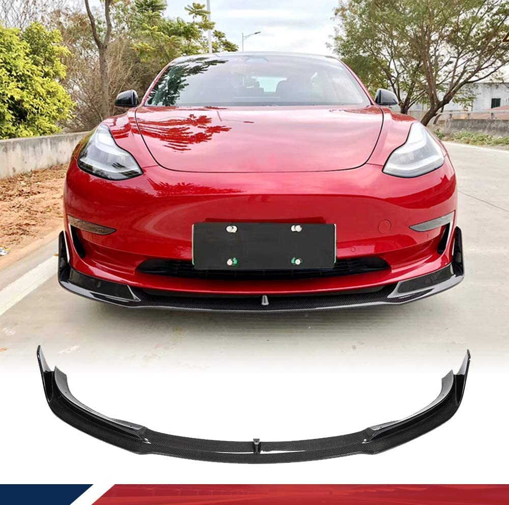 Auto Frontspoiler für T-esla Model 3 2017-2022, Kohlefaser-Look Frontspoiler, Wasserdicht, Verschleißfest, Stoßstangenverkleidung,Carbon Fiber Black von NINQ