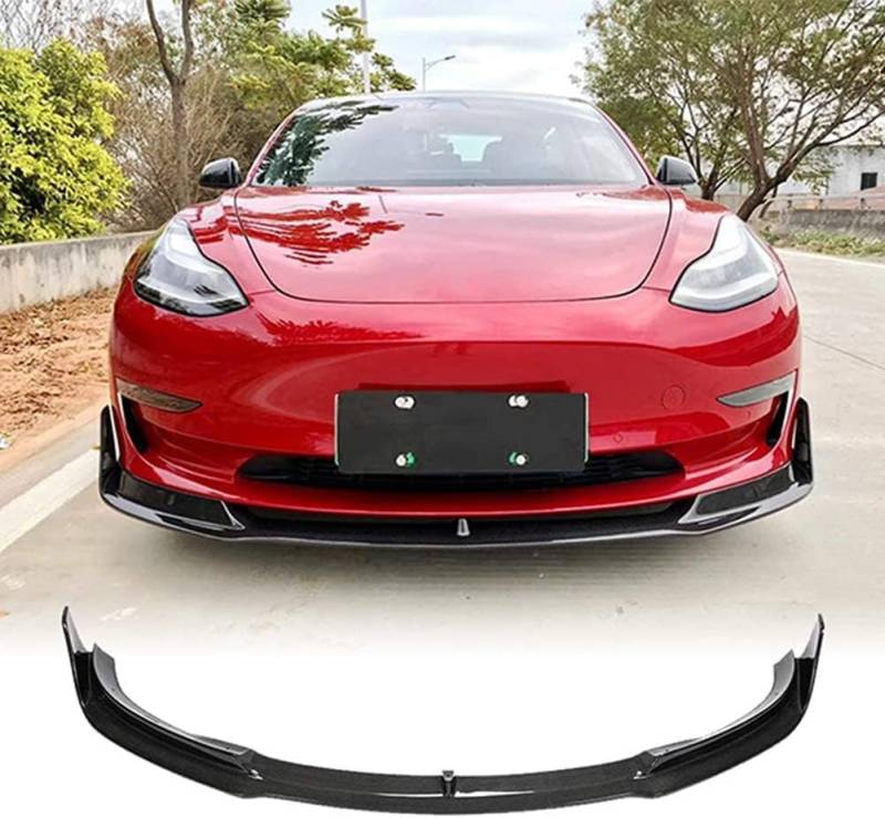 Auto Frontspoiler für T-esla Model 3 2017-2022, Kohlefaser-Look Frontspoiler, Wasserdicht, Verschleißfest, Stoßstangenverkleidung,Carbon Fiber Matt Black von NINQ