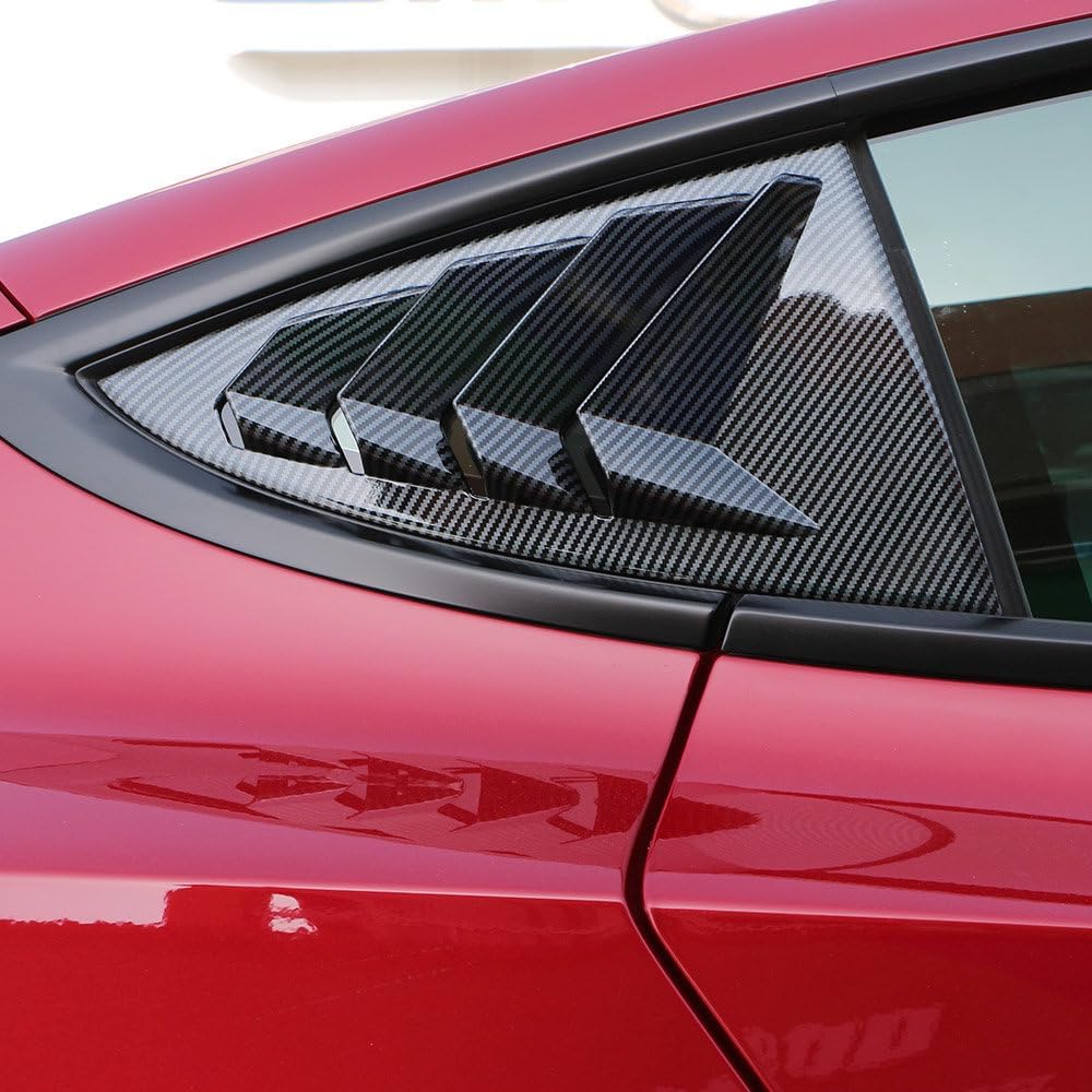 NINQ 2 Stück Auto-Hinterseitenfenster-Lamellen für Tesla Model 3 2020 2021 2022 2023 2024, Entlüftung Sonnenschutz ABS Sportmodifikationsteile,Carbon Fiber Black von NINQ